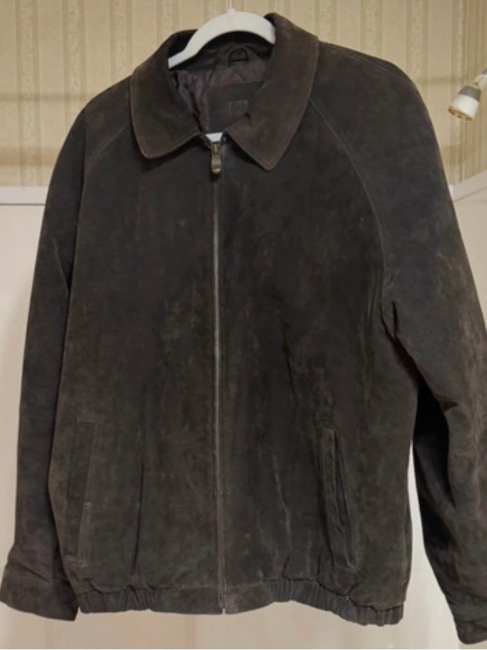 Men's Suede Bomber Jacket in Dark Brown